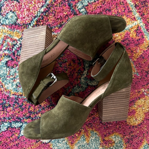 Madewell | Women’s green suede Alena stacked heel open toe ankle strap shoe sz 7 - Picture 7 of 14